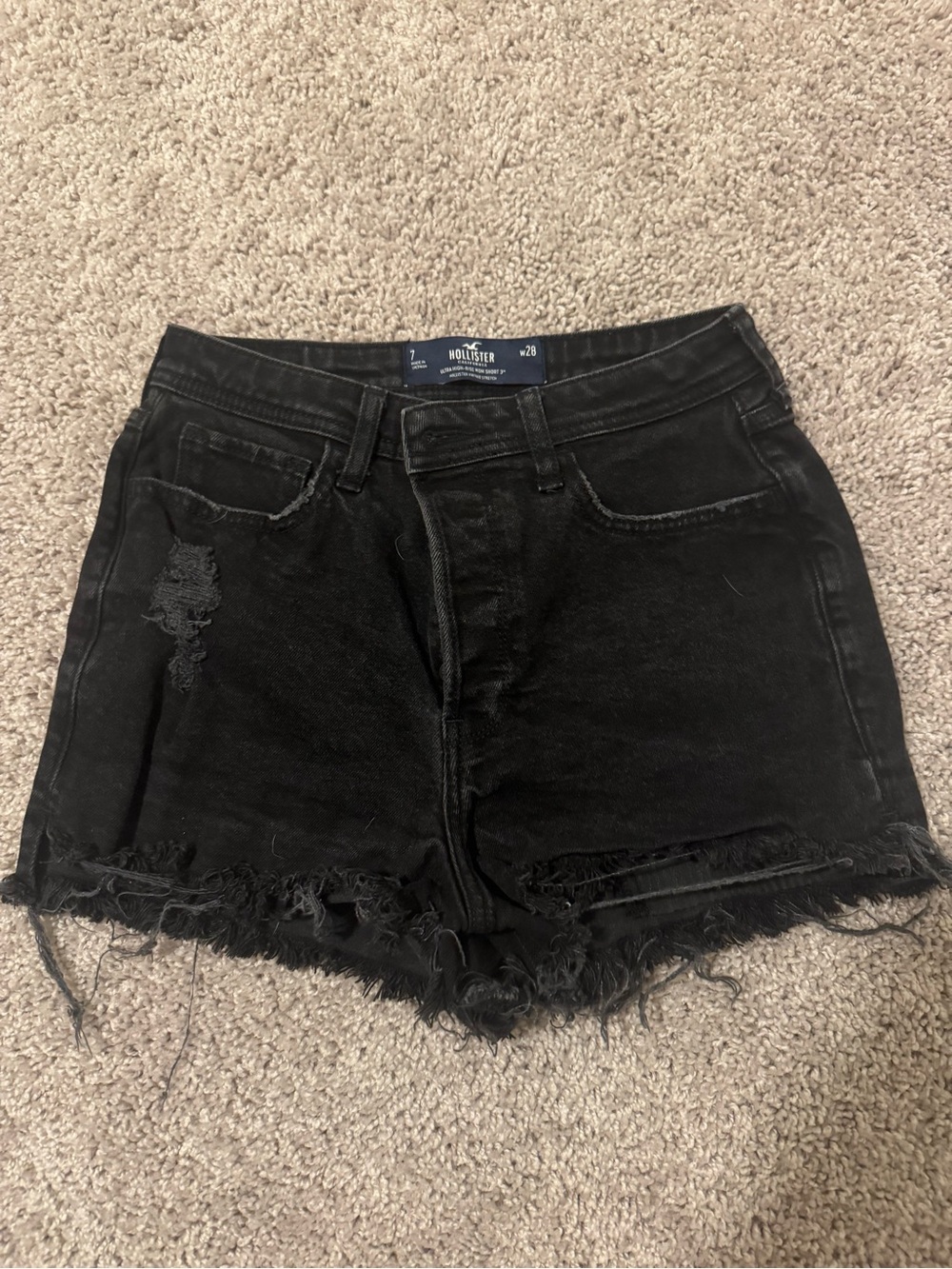 Hollister Black Distressed High-Rise Cutoff Denim Shorts
